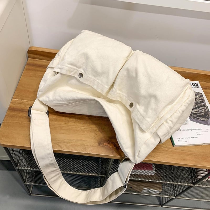 KBTYE Store Canvas Messenger Bag Cute Crossbody Tote Bag Shoulder for Women Men for School Aesthetic Hobo with Multiple Pockets - Image 2